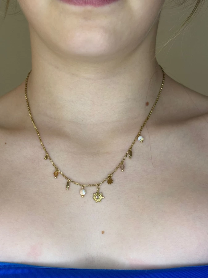 Collier parsemé de pierres beige marron Nakupenda